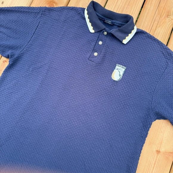 Vintage Club De Golf Nation Short Sleeve Polo Shirt Stretch Blue Textured Large - Picture 2 of 7